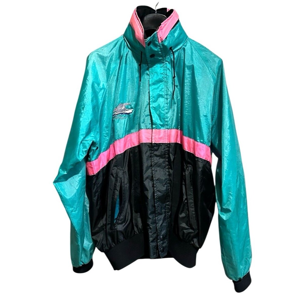 Y2K windbreaker jacke zip up hood in neck 80s 90s colorblock dopamine spring L